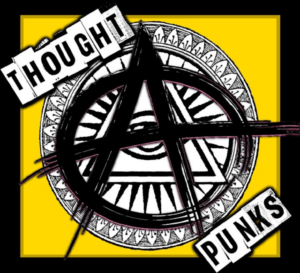 Thought Punks logo, anarchy symbol over an eye of providence
